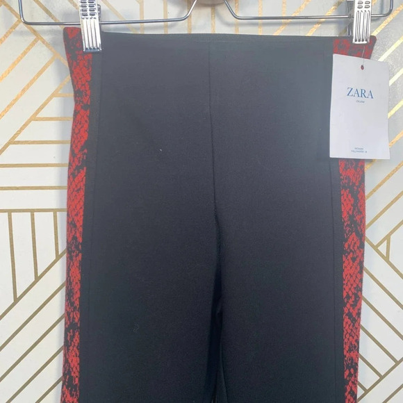 Zara Pants Snake Animal Print Side Stripe‎ Ponte Knit Black Leggings Size Small - Picture 3 of 12